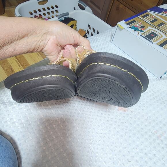 ALEGRIA EUC WOMENS SZ 7.5 EUC 38 COLETTE GOLD GLIMMERY SANDALS SHOES - Picture 6 of 9